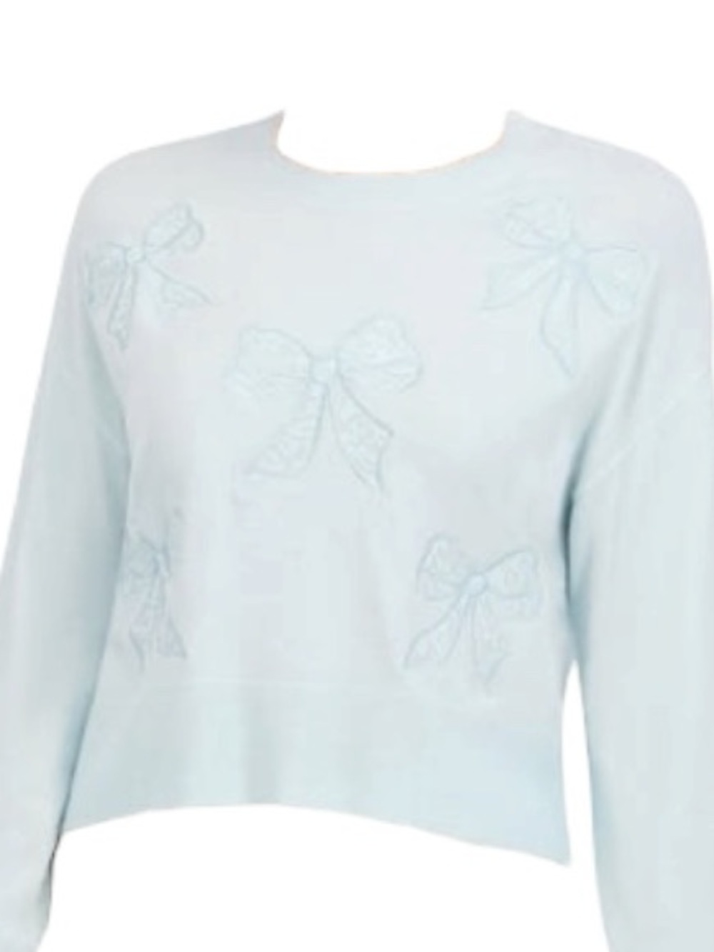 New Bridgerton Lace Bow Appliqués Sweater Light Blue Women's Size Large NWT